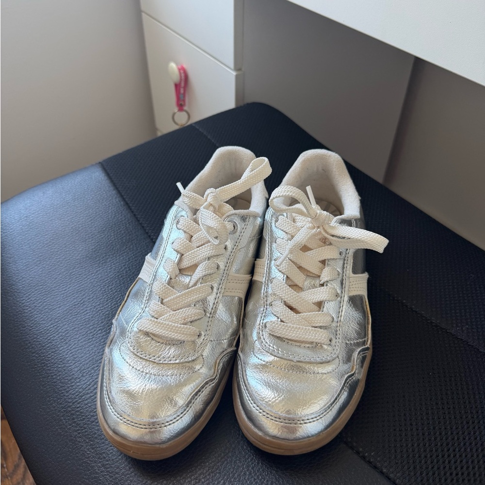 stradivarius Silver Metallic Sneakers with White Laces